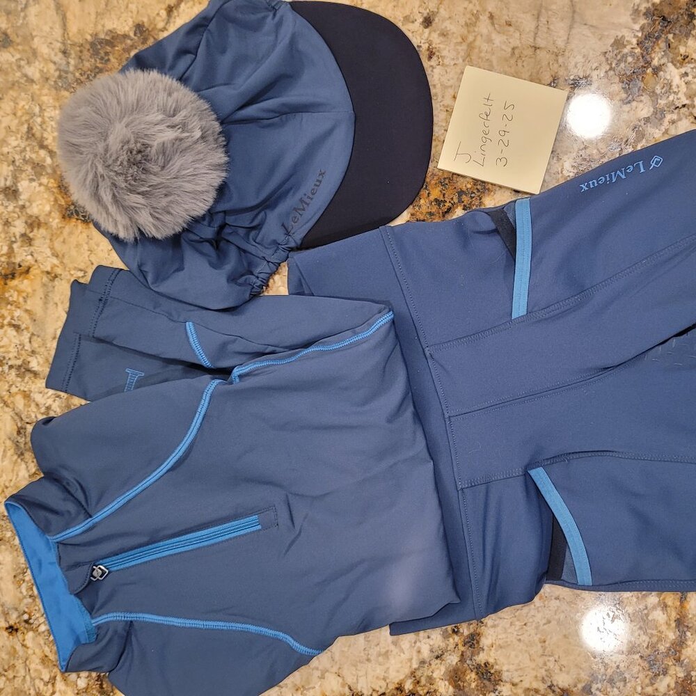 Young Rider 11/12 matching LS shirt and full seat pull on pant with hat silk